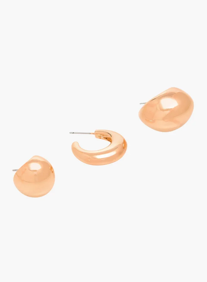 Flora Bella By Shoexpress GOLD Pack Of 3 Gold Tone Earrings With Pushback Closure for Women | Best Price UAE